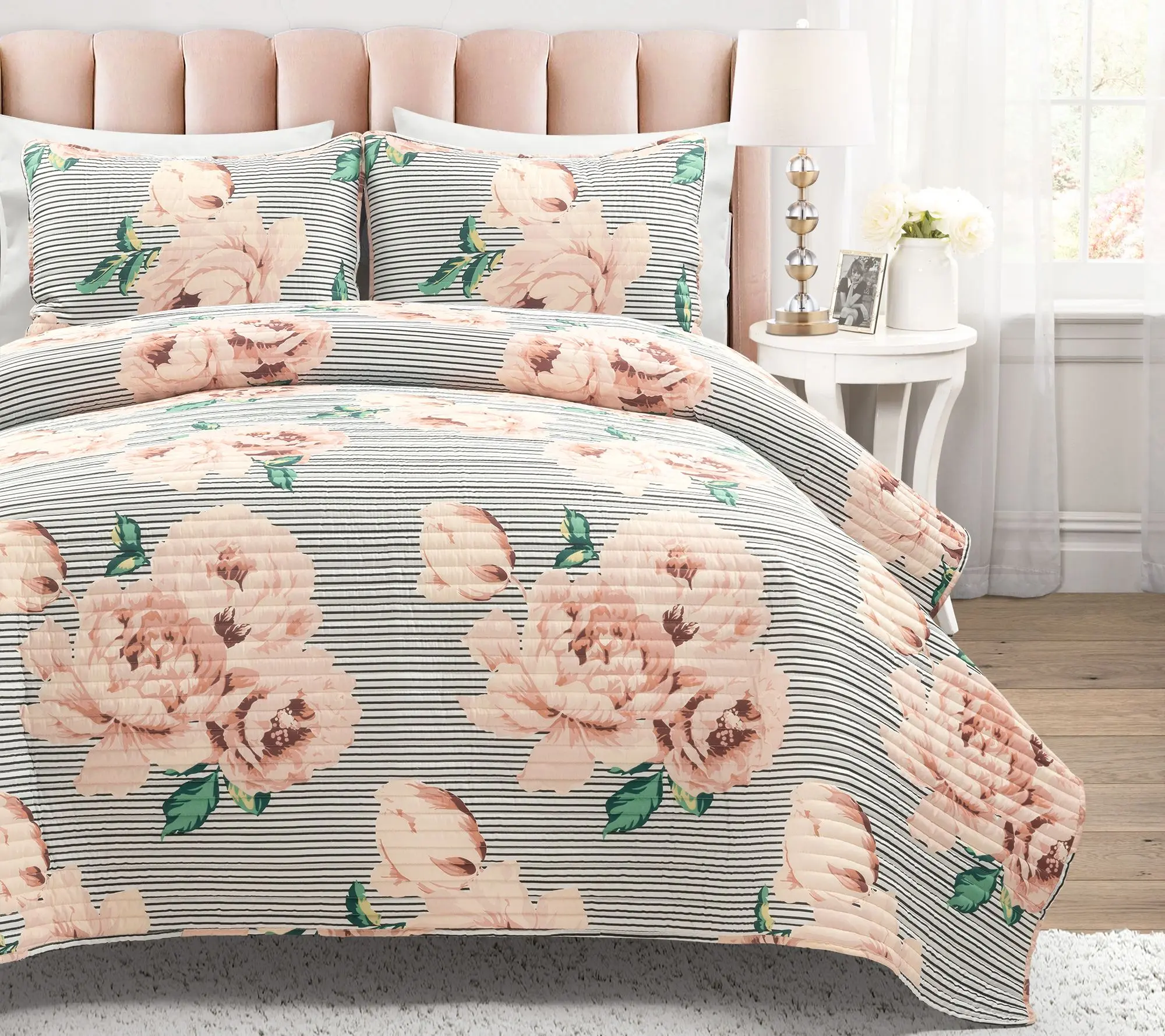 Lush Decor Mira Vintage Floral Quilt Dusty 3Pc et King