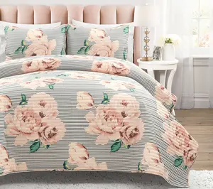 Lush Decor Mira Vintage Floral Quilt Dusty 3Pc et King