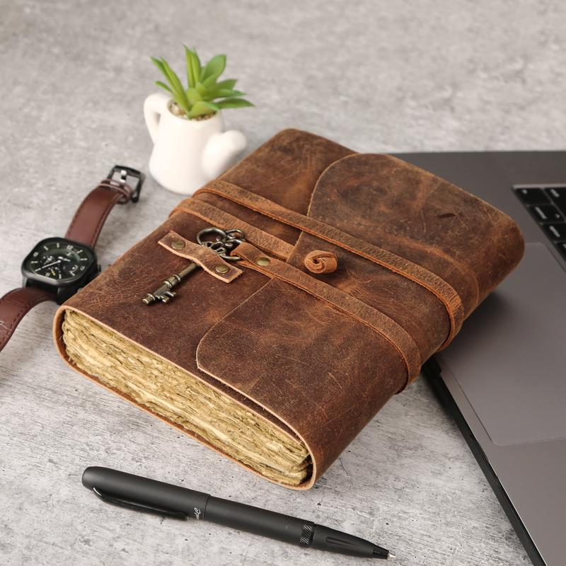 Leather Journal with Lined Deckle Edge Paper 8X6 Inch and Vintage Key/ Handmade Writing Notebook Diary/ Bound Daily Notepad for Men & Women Medium, Sketch/Writing Pad, Gift for Artists Komal's Passion Leather