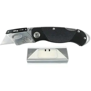 Husky 21113 Folding Sure-Grip Lock Back Utility Knife w/ 10 Disposable Blades Included (Colors Vary)