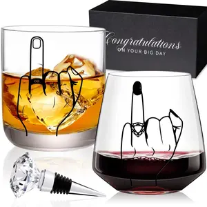 Wedding Gifts for Couples，Engagement Gifts for Newly Engaged Couples, Unique Bridal Shower Gifts,14oz Whiskey Wine Glasses     Drinkware
