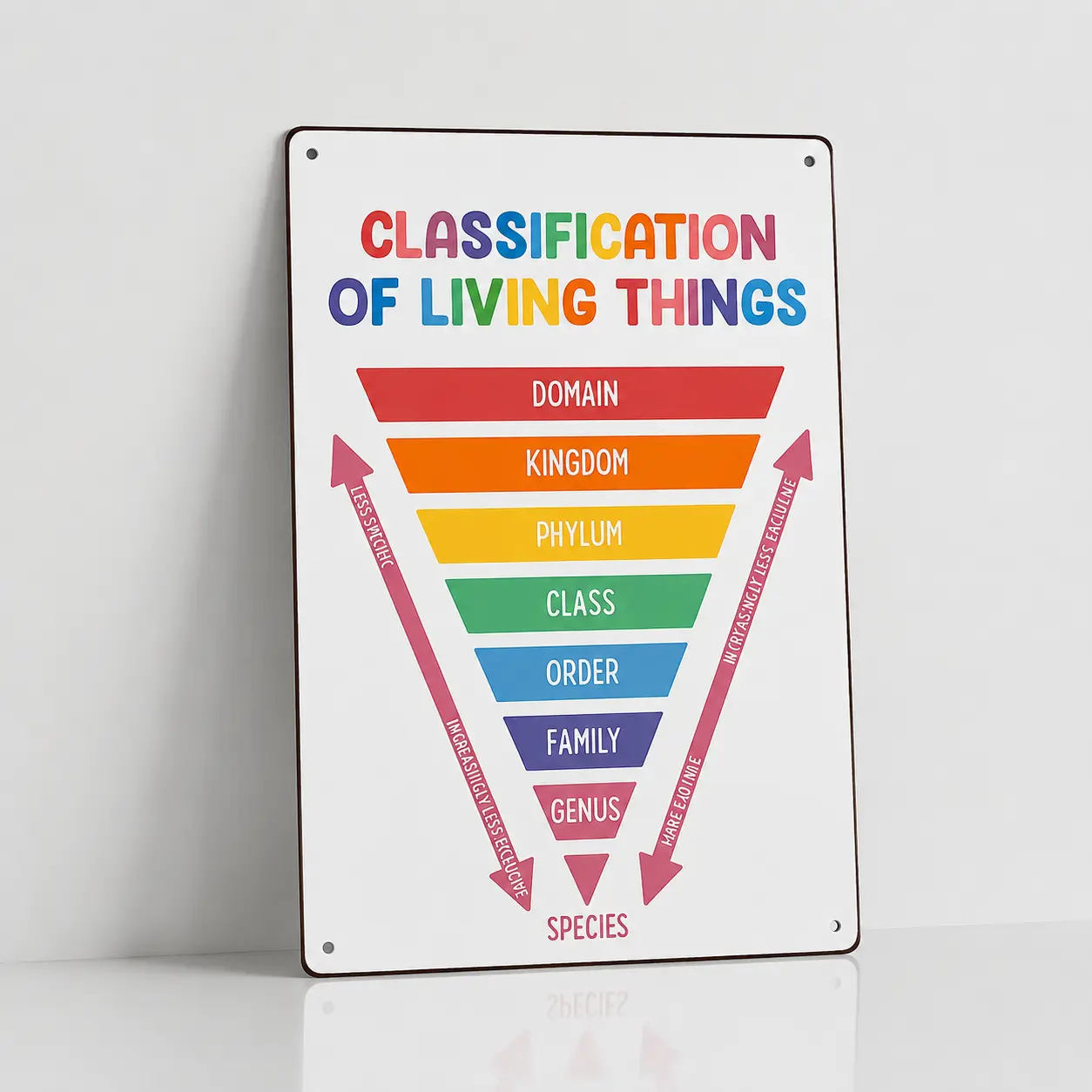 Educational "Classification of Living Things" Sign, Metal Poster - Biology Classroom Decor for High School, Science Teacher Gift, Retro Taxonomy Chart Wall Art, Back to School Classroom Decoration | 8x12in