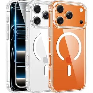 for iPhone 17 Pro Case: Clear Magnetic Transparent Phone Cases with Screen Protector Slim Anti Yellowing Military Grade Drop Protection Rugged Shockproof Protective Cell Phone Cover (Clear) Casing Smartphone