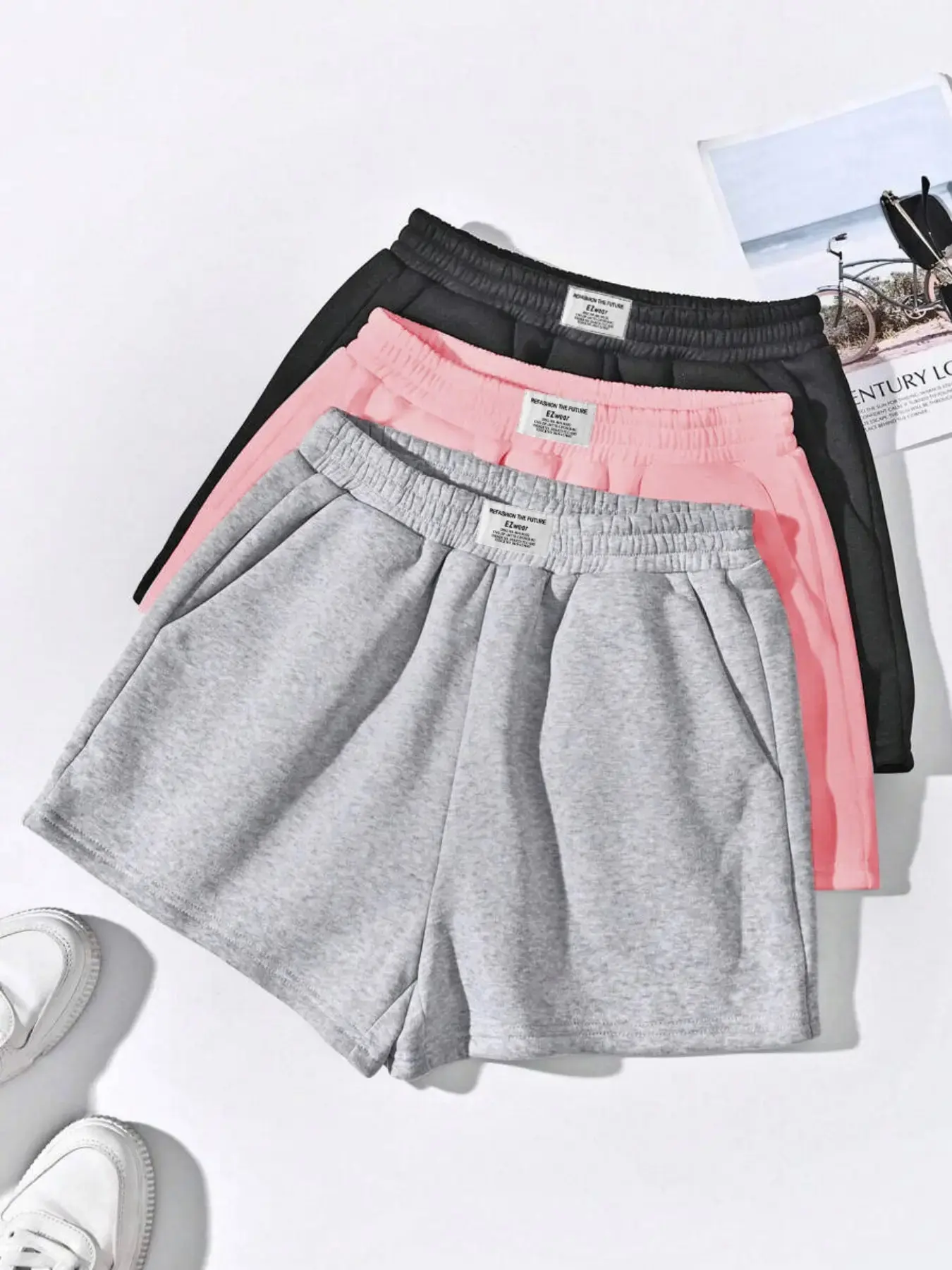 Women's Summer Casual Drawstring Solid Color Gym Shorts, Casual Sporty Shorts, Athleisure Shorts, Soft Stretch Shorts, Loose-Fitting Knitted Fabric, Comfortable for Daily Wear, Comfy Stretchy Shorts, Drawstring Active Shorts, Athletic Shorts Casual