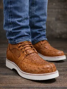 Ostrich imprinted men's shoes Boy Walking Shoes Leather