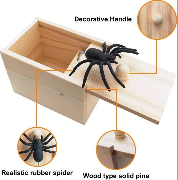 Epic Wooden Spider Gag Box - Jump Scare Prank for Parties, Family, Office & Dorms!