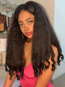 Afro Curly V Part Wig Synthetic Afro Wigs for Black Women Natural Texture with Unique Bouncy Curls in the End 20 Inch Soft Synthetic Curly V Part Wigs for Daily and Party Glueless Curly Wig Natural Looking Wigs