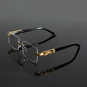 1 Pair Men's Metal Rimless Retro Anti Blue Light Classic Business Flat Fashion Glasses