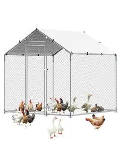 Metal Chicken Coop 6.56x6.56x6.56ft Walk-In Chicken Run With Cover Spire Roof, Weatherproof Powder-Coated Steel Enclosure, Large Outdoor Backyard Poultry Pen, Easy Assembly, Rust-Resistant Frame, Secure Latch Doors, Ventilated