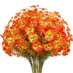 Artificial Pansy & Eucalyptus Flower, Faux Flower, Outdoor UV Resistant Silk Flower for Window Box Porch Home Garden Wedding Farmhouse Decor, Fruit