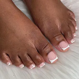 Press on Toenails, 240pcs French Tip Toe Nail Press Ons Short Square Fake Nails 15 Sizes Pale Pink Acrylic Toe Nail Tips for Women