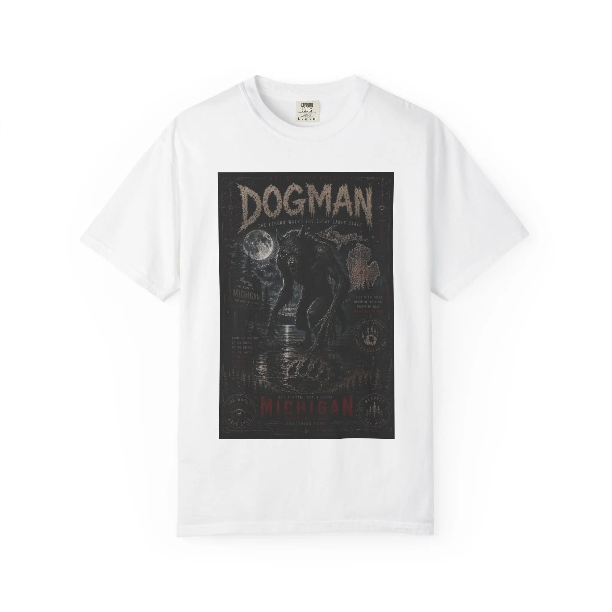 Women's Vintage Dogman Graphic T-Shirt - Moonlit Werewolf Poster Tee in Heavyweight Garment-Dyed Cotton, Casual Relaxed Fit