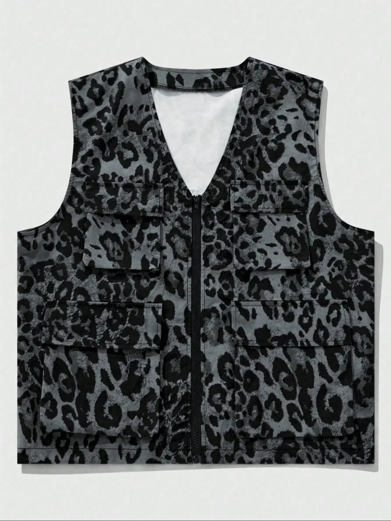 Men's Fashionable Casual Leopard Knit Fishing Shirt, Versatile One-Piece Design, Ideal for Outdoor Activities, Comfortable Oversize Fit for All Seasons, Loose