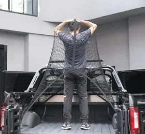 Summervibes Cargo Net for Pickup Truck Bed (4'x4' Stretches to 7'x7') Double Thick Heavy Duty Pickup Truck Bed Organizer Accessories - 6Metal Carabiners, Bungee Mesh Accessory with Strap Hooks