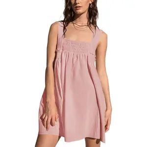 Imily Bela Women 's Summer Casual Sleeveless Mini Dress Square Neck Smocked Swing Loose Babydoll Dress