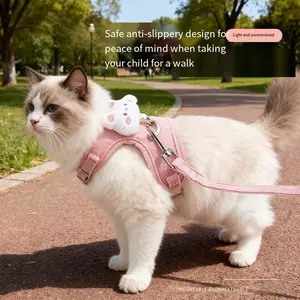 Pet Chest Back Leash Set, Walking Harness, Safety Harness, Cute Doll Design, Soft Material, Suitable for Indoor Outdoor Walking Cats Dogs, Pet Accessories
