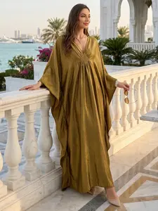 Women's Batwing Sleeve Kaftan Dress, Elegant Long Sleeve V Neck Dress for Party Evening Formal, Ladies Clothes for All Seasons Caftan
