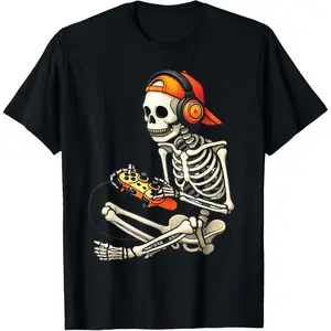 Halloween Skull T-shirt Skeleton Gamer Halloween T-Shirt For Boys Men And Kids Made In USA