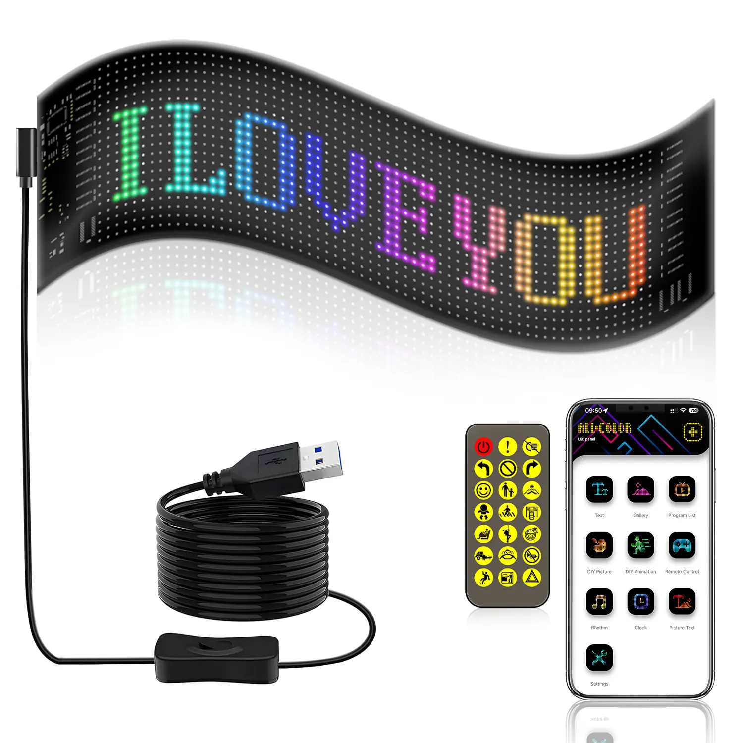 GLUROO RGB LED Matrix Panel, Programmable LED Light Sign with Customizable Text and Pre-made Animations, Devil Eyes Design for Car, Bar, Store, Hotel