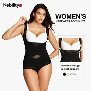 Nebility Women's Mesh Breathable Bodysuit - Basic Minimalist Shapewear with Tummy Control, Nylon Spandex Compression Fabric, Brown Womenswear Beige