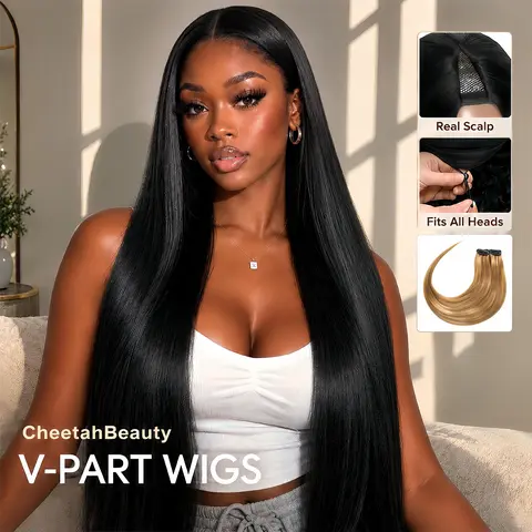 [Hot] CheetahBeauty Upgrade With Drawstring Straight V Part Wigs Human Hair Glueless Body Wave V Part Human Hair Clip in Wigs Beginner Friendly No-Sew In No Glue Ready to Go Wig #SohoChic #tiktokshopstockup