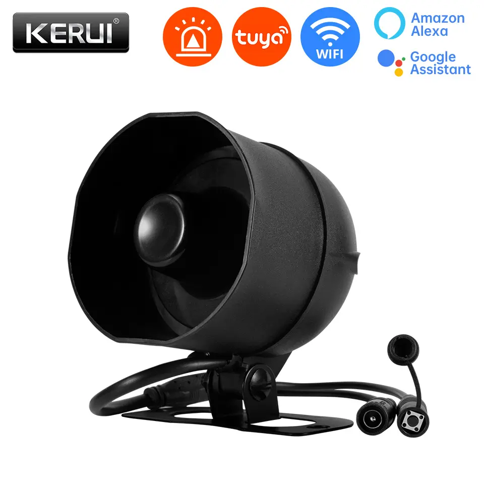 KERUI Tuya-Compatible 2.4GHz WiFi Smart Home Security Siren Kit - 120dB Loud Siren, Door Window Sensor, PIR Motion Detect Device, Remote Control, Alexa/Google Assistant Support, No-Hub DIY Burglar Alarm System