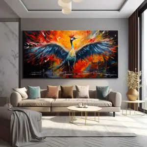 Vibrant Phoenix Canvas Wall Art - Modern abstract painting, colorful home decor for living room, bedroom, office or kitchen, office artwork |   Rich color