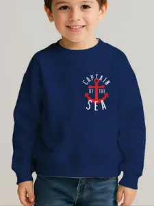 Boys' Long Sleeve Casual Fitted Pullover Sweater, All-Season Fashionable Kids Clothing, Captain Sea Print Design