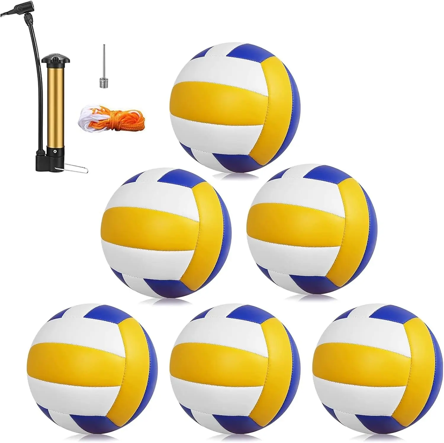6 Pack Official Size 5 Volleyballs, Soft Touch Composite Leather Balls for Indoor & Outdoor Playing - Waterproof Set for Beach or Pool Games, Ideal for Children & Beginners with Pump & Bag