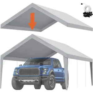 VEVOR 10× 15 ft Outdoor Storage Shed Tent with Heavy-Duty Steel Frame, 2 Roll-Up Doors Air Vents, Waterproof Portable Garage Carport Shelter for Motorcycle, Lawn Mower, Garden Tools - BeigeVEVOR Super Brand Day