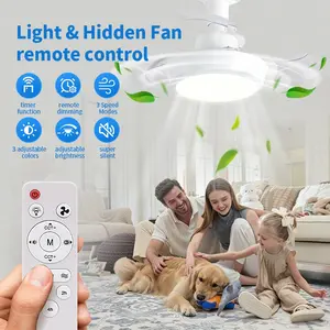 2-in-1  33W invisible fan blade, pure copper motor ultra-quiet  Fan Light with Extension Rod,Screw in Ceiling Fan, E27 Bulb Socket Base, 3Smart Speeds, Stepless CCT Dimmable(3000K-6500K) 3Timers,Remote for Bedroom  study room Garage Kitchen, HomeDecor