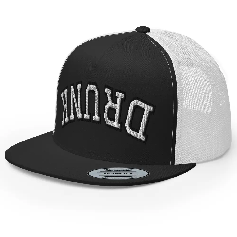 RIVEMUG NX Upside Down Drunk Funny Trucker Hat Embroidered Flat Bill High Crown Adjustable Cap