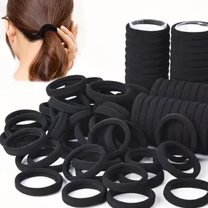100 Pcs Elastic Hair Ties – Thick Seamless Hair Bands, No-Damage Soft Ponytail Holders, Hair Accessories for Women & Girls, Black