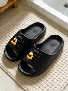 Cat Hugging Duck Print Sandals, Soft and Cute Cloud Pattern Slippers, Comfortable Home Footwear for All Seasons