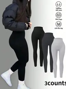 Women's High Waist Yoga Pants Set, Comfortable Fashion Sportswear, Pure Color Three-Piece, Ideal for Gym and Daily Wear