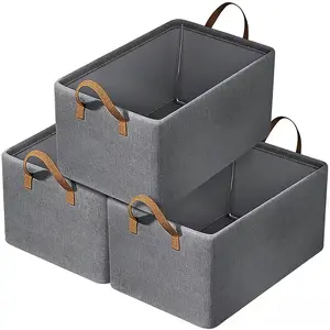 3-Piece Linen Foldable Storage Box, Large Capacity Sturdy Storage Sox, Stackable Storage Organizer, Suitable for Kitchen, Bedroom, Bathroom, Warehouse, Home Storage, Stackable Storage Supplies