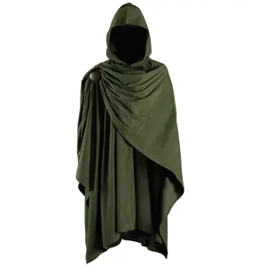 HiiFeuer Medieval Corduroy Hooded Cloak with Adjustable Brooch Fantasy Poncho Renaissance Costume Cape Ren Faire Cosplay Clothes Womenswear Green Halloween valentines gifts