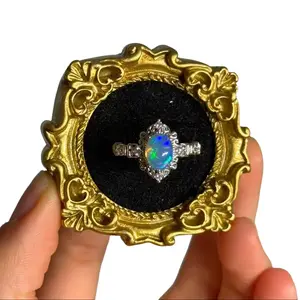 Natural Ethiopian Opal Ring with Lace Setting, Fire Opal Jewelry, Vintage Inspired Gemstone