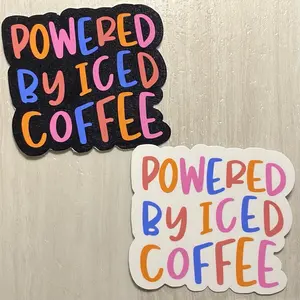 Powered By Iced Coffee Waterproof Sticker, Laptop Sticker, Tumbler Decal, Waterbottle Sticker, Coffee Sticker, Coffee Lovers, Cute Stickers