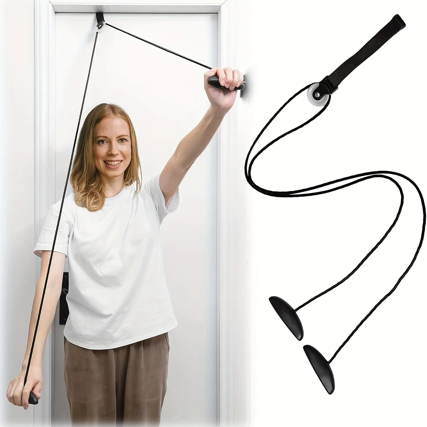 [2m Adjustable Rope] Portable Adjustable Shoulder Arm & Back Exercise Rope with Pulley System| 2m-2.5m Length, Durable PVC & Nylon Material, Black| for Post-Surgery Recovery, Fitness Equipment