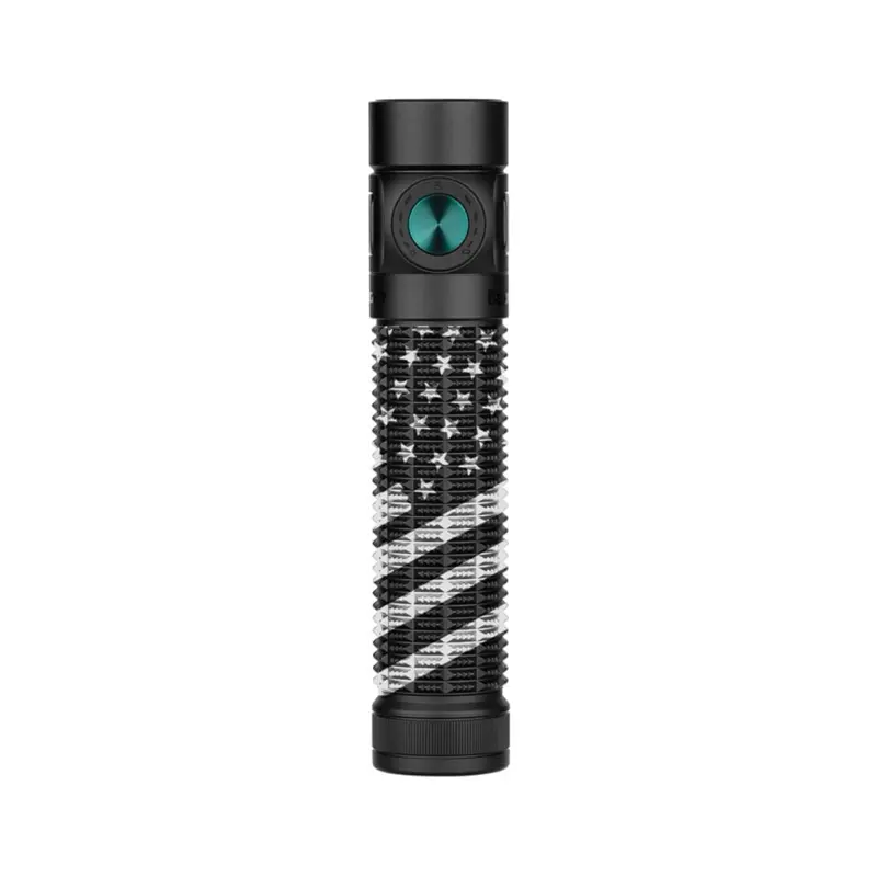 Olight Baton 4 Pro Dual-Switch Compact Outdoor Flashlight - 1600 Lumens, 200m Range, Matte Black CW Patriotic Finish
