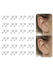 24 Pairs Tiny Stud Earrings Stainless Steel Cubic Zirconia Ball Dot Small Cartilage Stud Earrings Set For Women Men Comfy Screw Flat Back For Multiple Piercing 2MM 20G