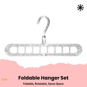 9-Hole Foldable Transparent Clothes Hanger, Household Wardrobe Storage Organizer, 360° Rotatable Space Saving Anti Slip Damp Proof Garment Drying Rack