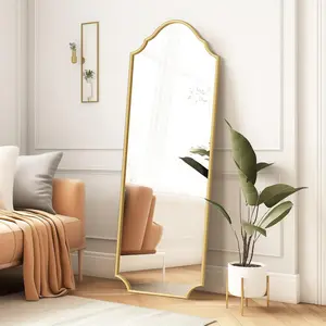 Arched full length mirror wall mounted gold metal frame floor length mirror 65x22 full body mirror for bedroom living room hanging or leaning against wall full size mirror