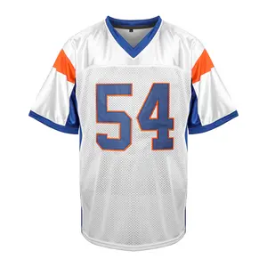 Original White Blue Orange Color-Block Football Jersey - V-Neck Mesh Breathable Fabric Unisex Back No.54 Loose Fit Versatile Styling Sports Jersey