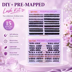 Self Adhesive Lash Clusters, 15 Styles in 1 Box DIY Pre-Mapped Lash Kit, No Glue Needed Press On False Eyelashes, Wispy Natural Glam Lashes