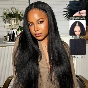 STERLY V Part Kinky Straight Human Hair Wig Yaki Straight Human Hair Wigs Upgrade U part Wig No Leave Out 12A Glueless Kinky Straight V Shape Clip in Half Wig No Glue No Sew Beginner Friendly 180% Density Wig #Summervibes #tiktokshopmemorialday