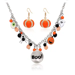 Halloween Goth Necklace Set Halloween Costume Accessories Pumpkin/Black/Red Necklace Necklace Earrings Set Witch costume Cosplay Halloween accessories