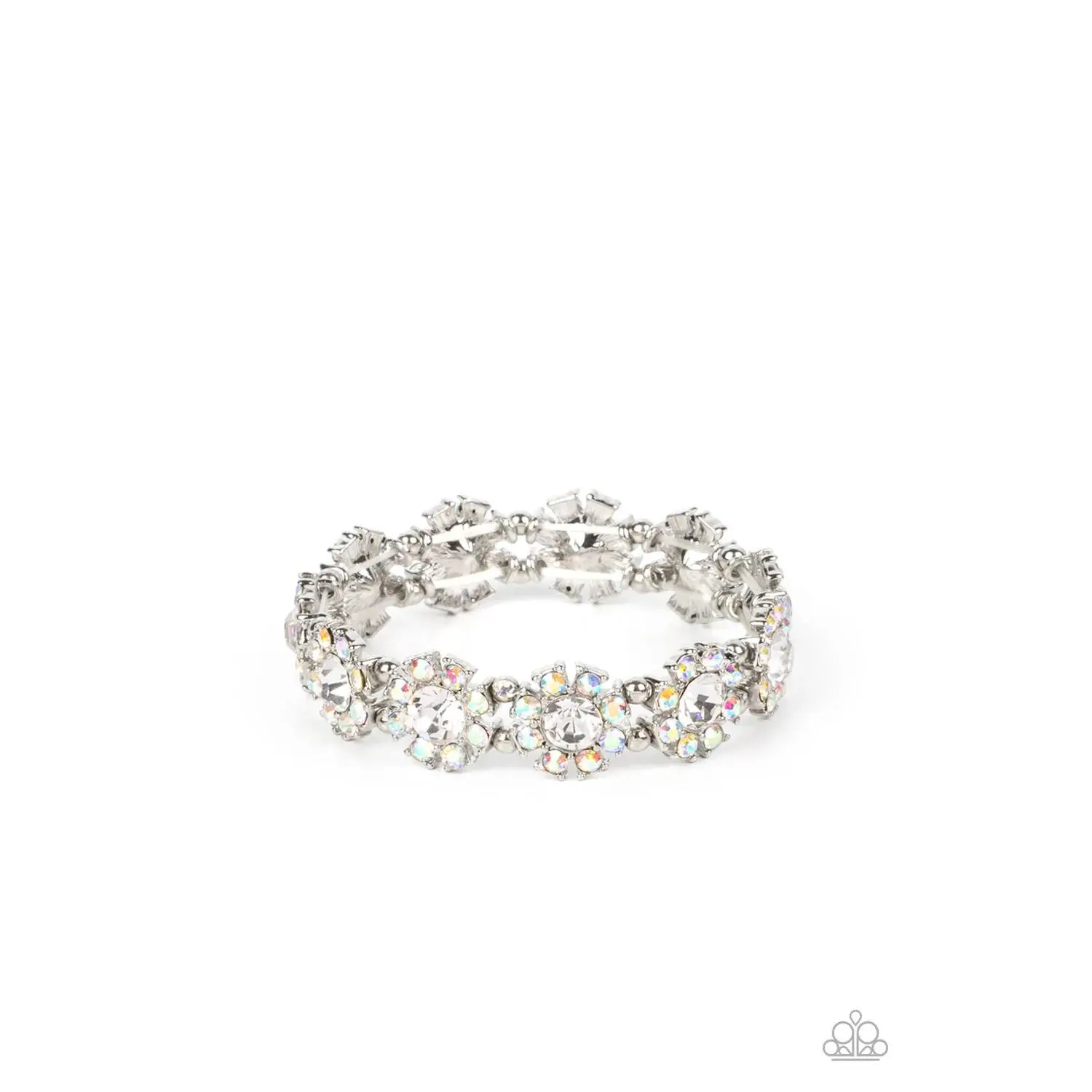 Premium Perennial Iridescent Single Bracelet, Stretch Band with Rhinestones & Oversized Center