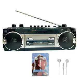 Retro Wireless Connection Boombox, 1 pieces Headphones Earbuds Wired 3.5mm, FM Radio, Convert Cassettes to USB/SD, Radio Cassette Player Recorder, USB/Micro SD Slots, Headphone Jack, Built-in Microphone, Black